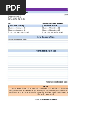 Simple Job Estimate Template