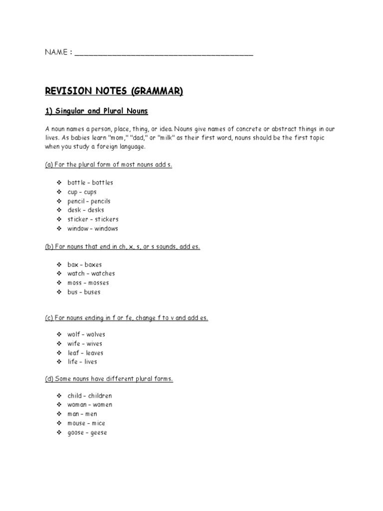 Note English Grammar Pdf Grammatical Number Plural