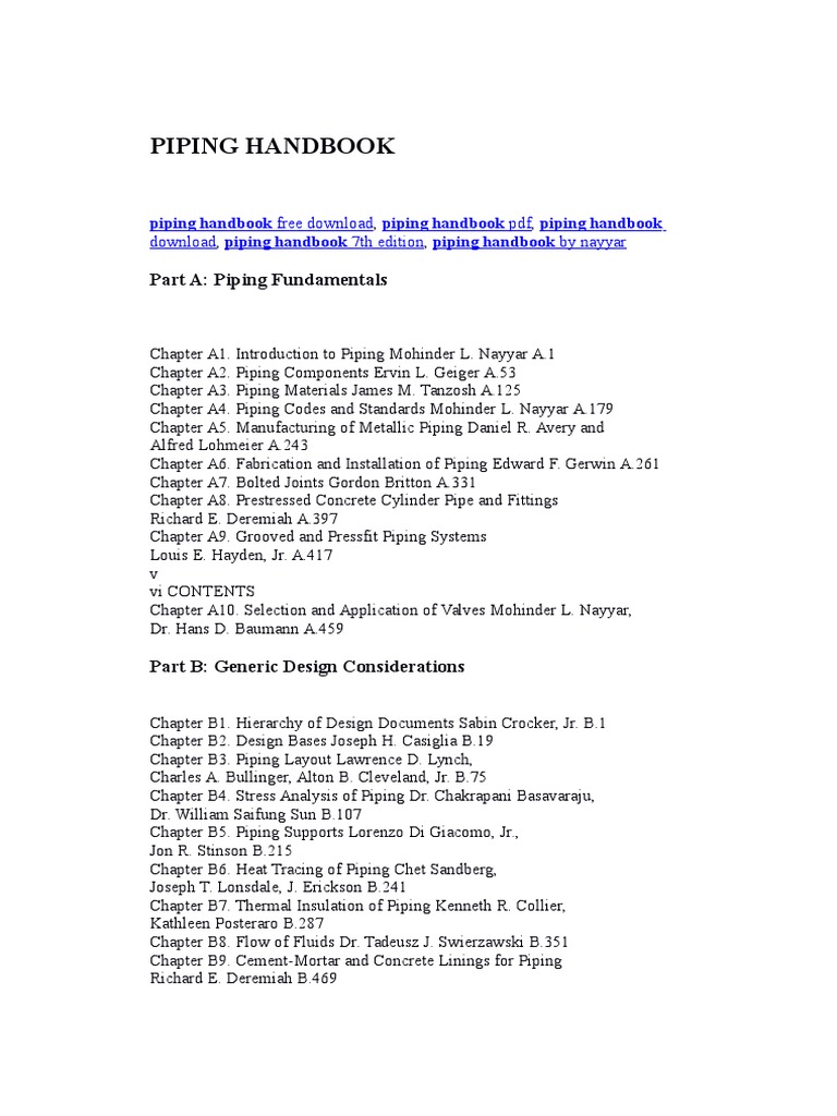Piping Handbook PDF Pipe (Fluid Conveyance) Hydraulics