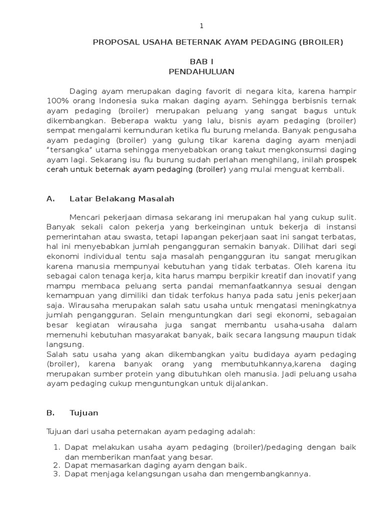 Contoh Proposal Usaha Beternak Ayam Pedaging