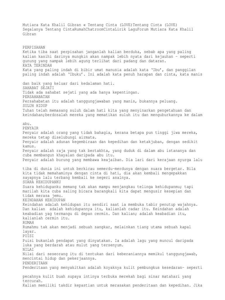 Kata Kata Kahlil Gibran Tentang Kehidupan Kata Kata Kahlil Gibran Tentang Kehidupan