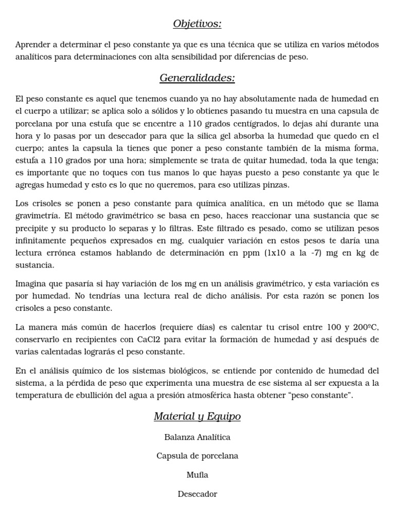 Peso Constante Humedad Química
