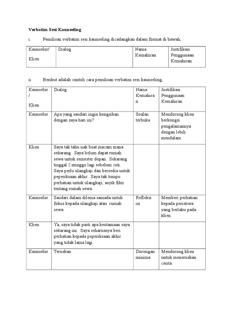 Format Penulisan Verbatim Kaunseling | PDF