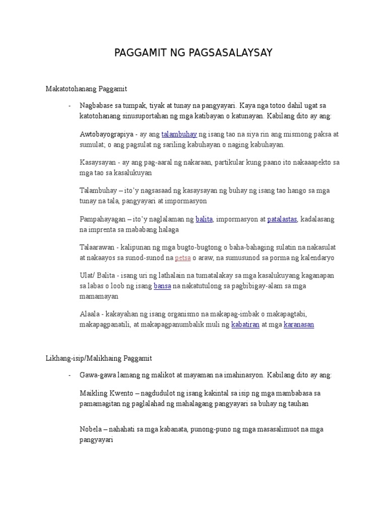 Paggamit NG Pagsasalaysay | PDF