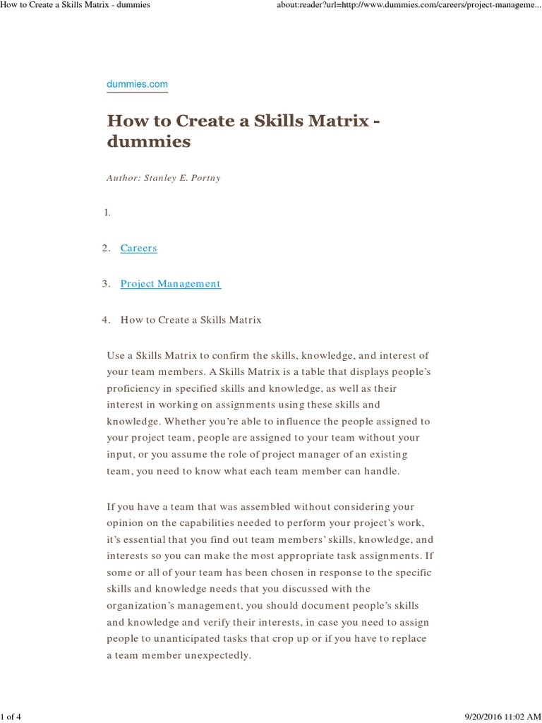 How To Create A Skills Matrix - Dummies | PDF | Skill | Matrix ...