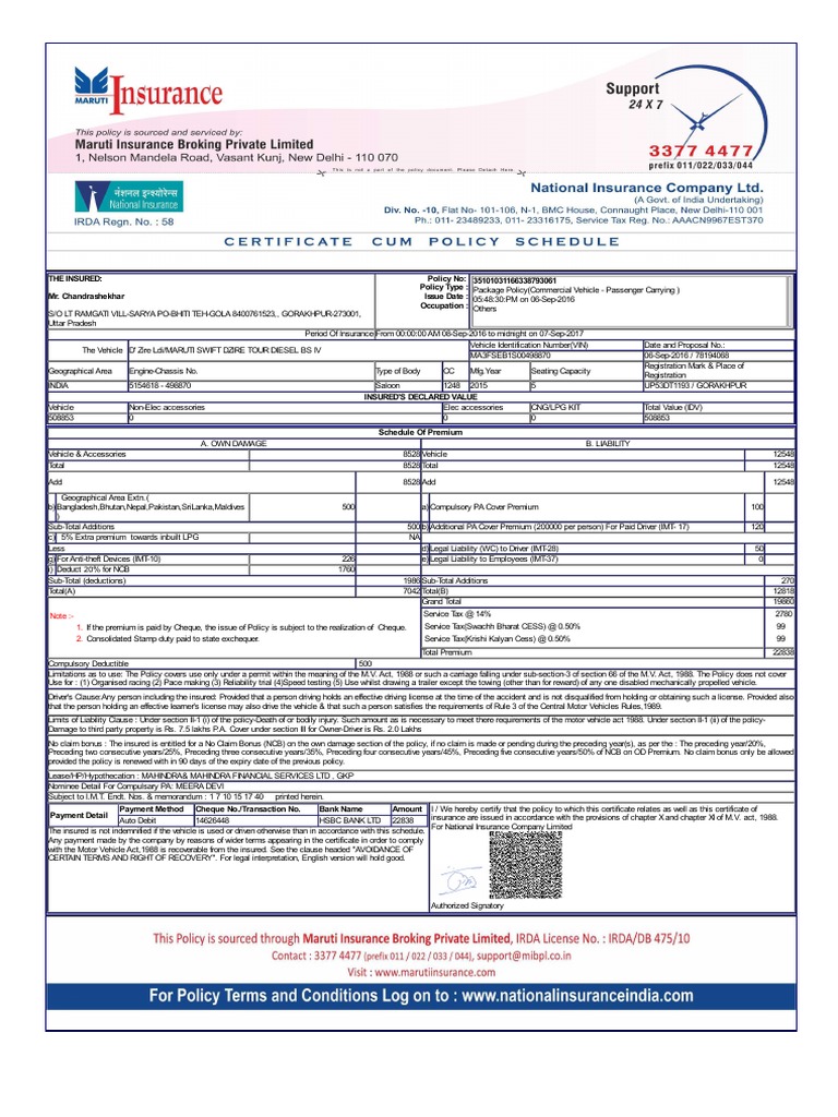 Commercial Vehicle Insurance Policy Details | PDF | Insurance | Transport