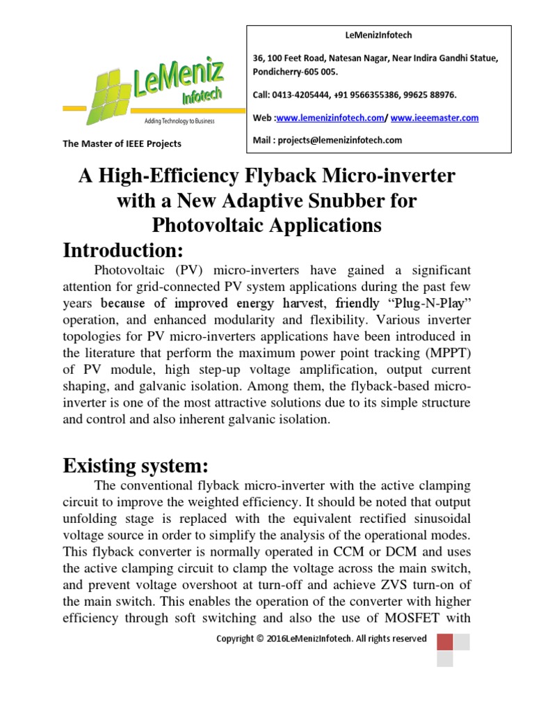 A High-Efficiency Flyback Micro-Inverter With A New Adaptive Snubber ...