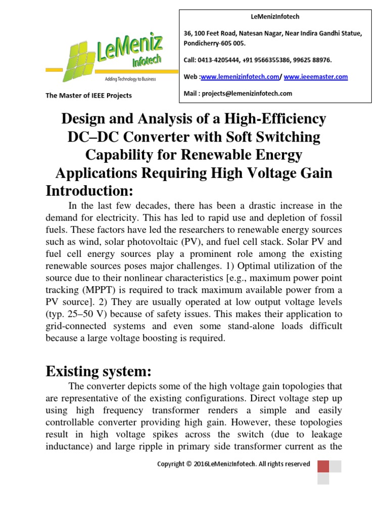Design and Analysis of A High-Efficiency DC-DC Converter With Soft ...