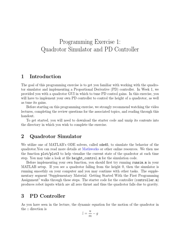 Quadrotor PD Control Exercise | PDF | Quadcopter | Simulation