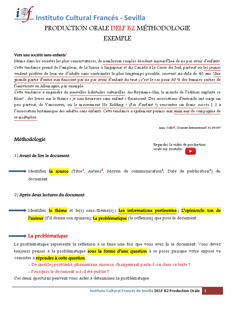Delf b2 Exemple de Production Orale