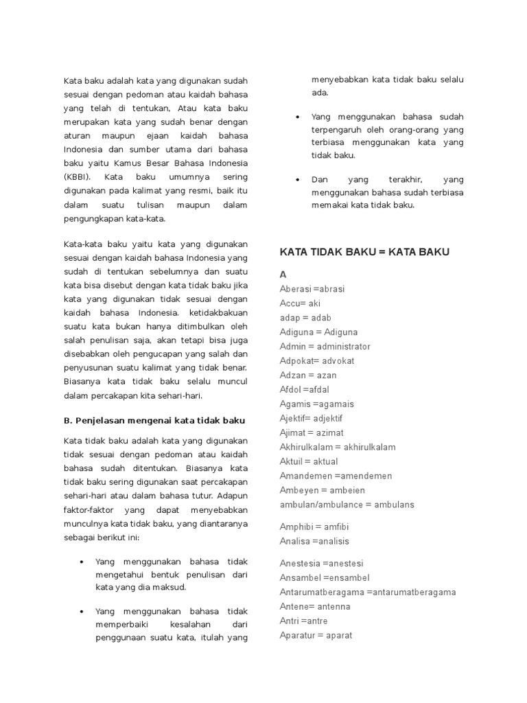 Kata Baku Tidak Baku