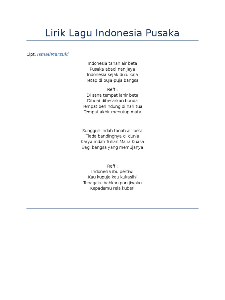 Lirik Lagu Indonesia Pusaka | PDF