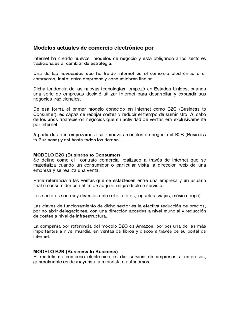 Modelos de Comercio Electrónico Actuales | PDF | Comercio electrónico ...