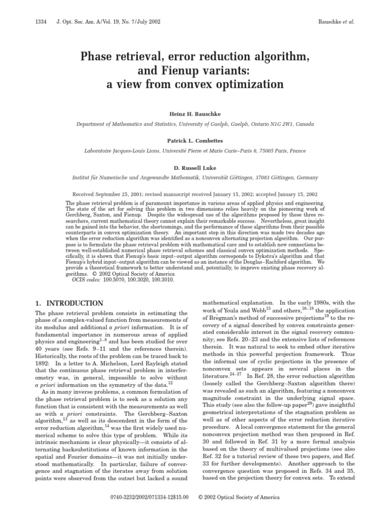 Phase Retrieval, Error Reduction Algorithm, and Fienup Variants: A View ...