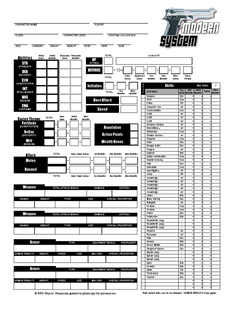 RPG Character Sheet Template | PDF