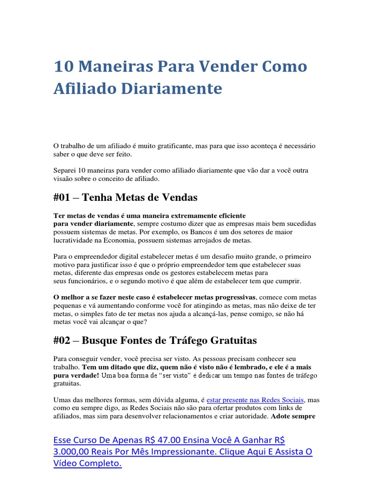 10 Dicas para Vender como Afiliado | PDF | Empreendedorismo | E-mail