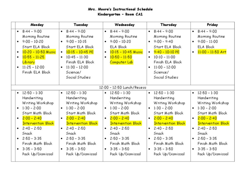 Kindergarten ELA Schedule Overview | PDF | Language Arts & Discipline