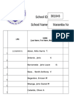 School ID 301848 School Name Maramba National High School: School Form 1 (SF 1) School Register