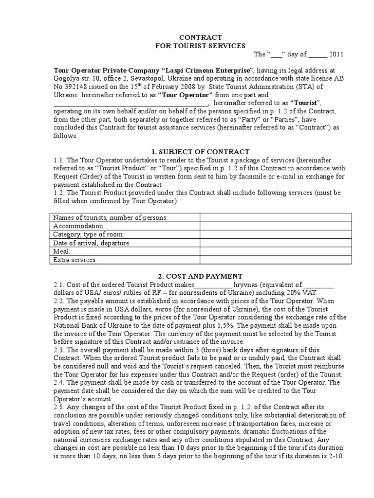 Contract Tourism | PDF | Tourism | Guarantee
