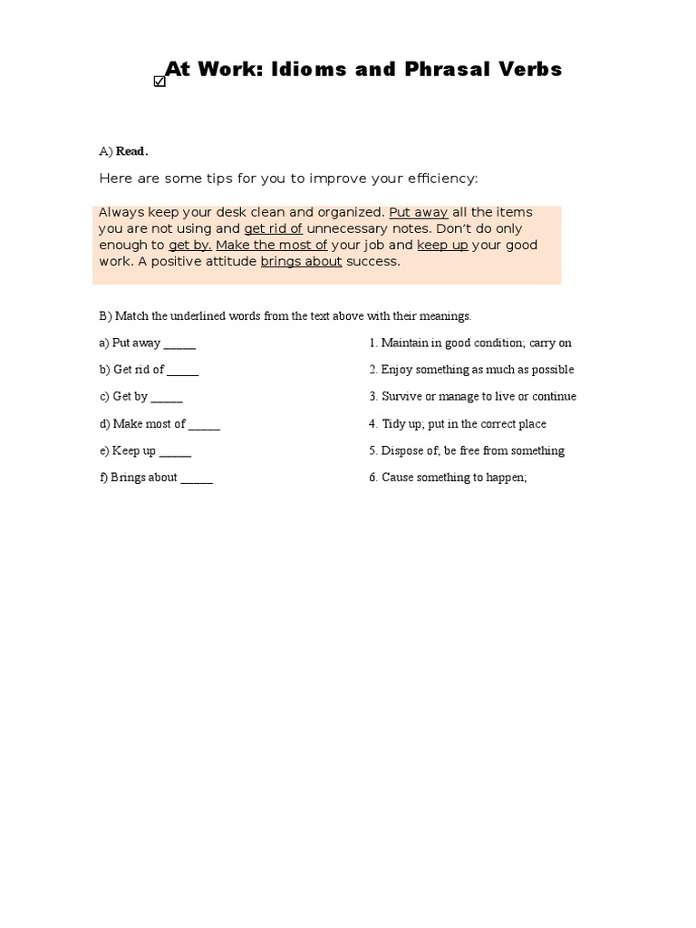 At Work Phrasal Verbs Idioms | PDF