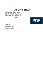 Nnyamuzuwe High: September Open Test General Science Paper Form 2