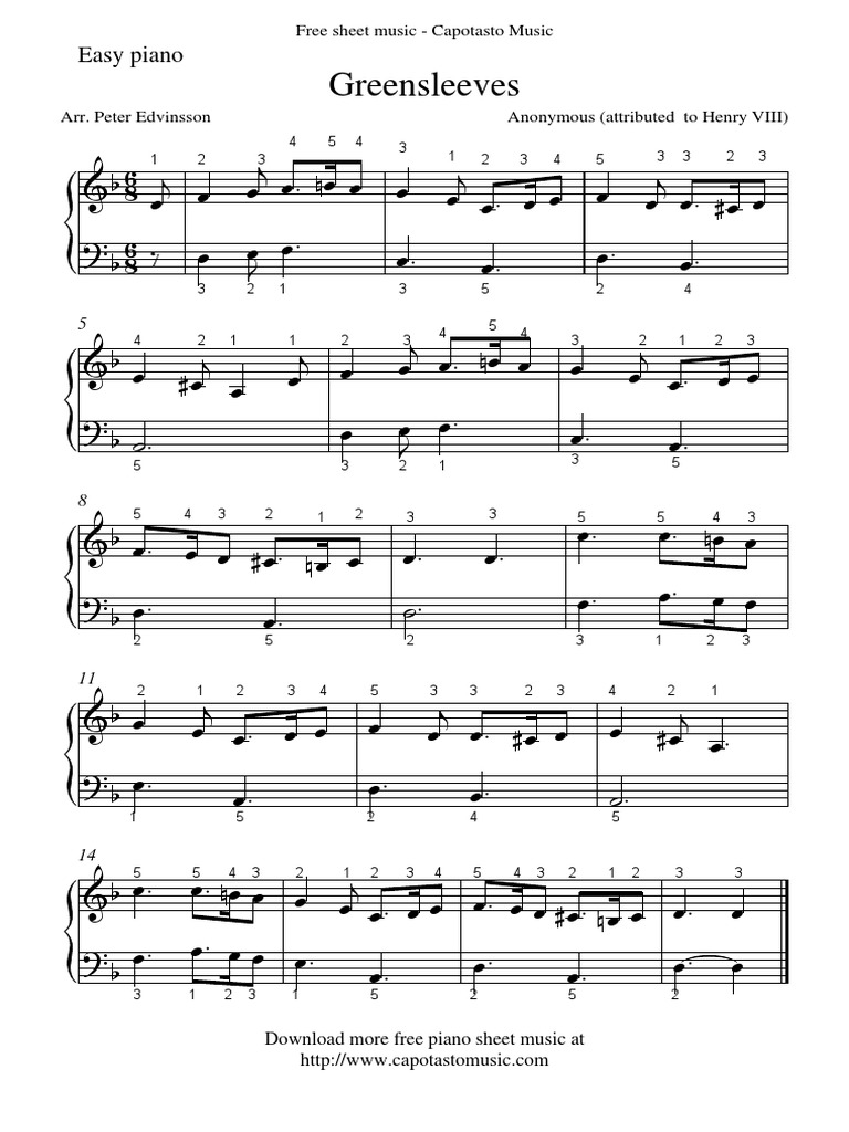 Greensleeves: Easy piano | Folk Songs | Entertainment (General)