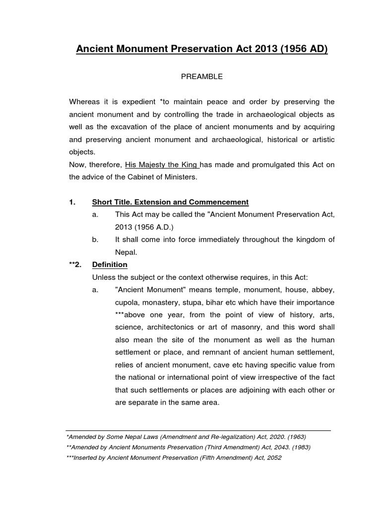 Ancient Monument Preservation Act 20131 | PDF | Historic Preservation ...