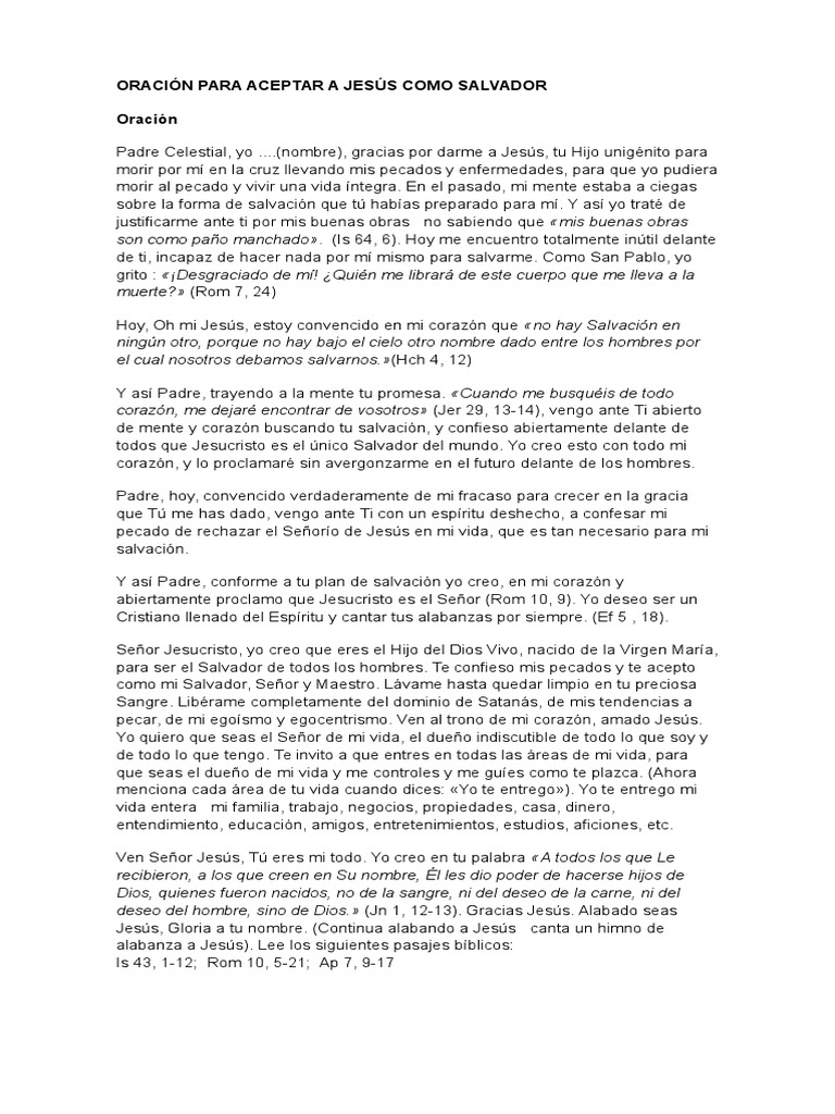 Oración para Aceptar A Jesús Como Salvador | PDF | Salvación | Oración
