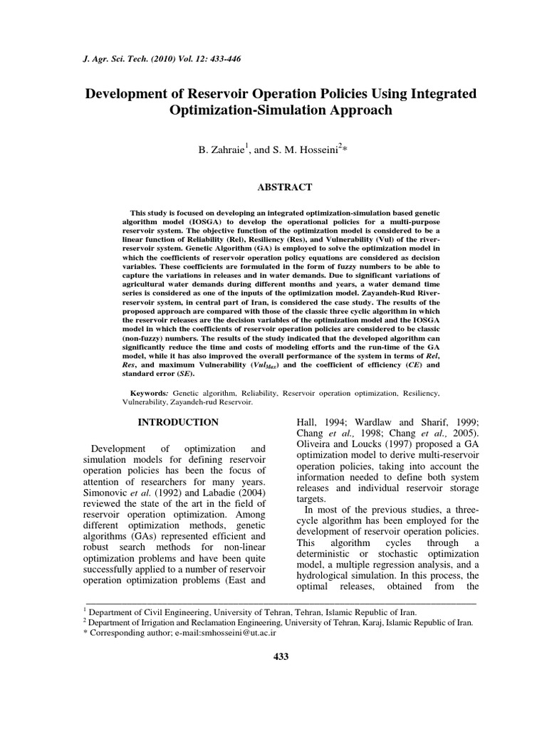 Development of Reservoir Operation Policies Using Integrated ...