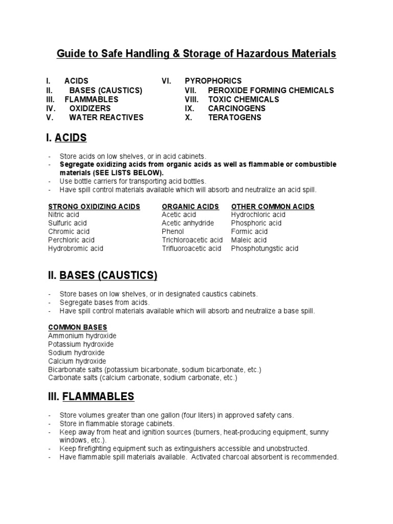 Chemical Storage Guidelines Chlorine Acetic Acid