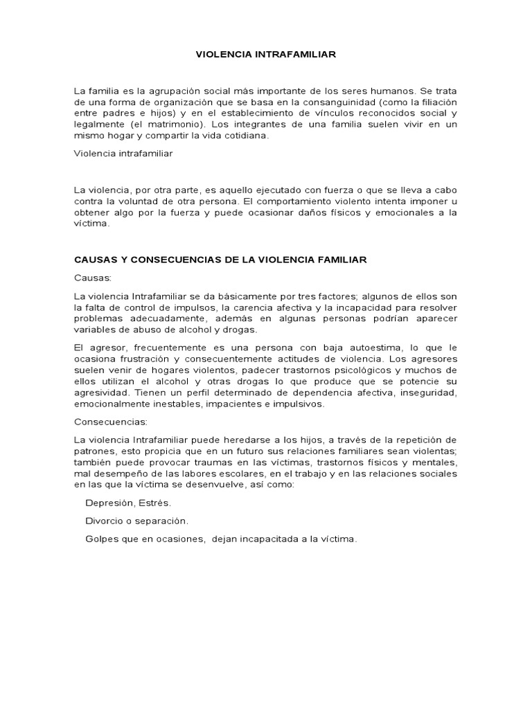 Causas y Consecuencias de la Violencia Intrafamiliar | PDF | Violencia ...