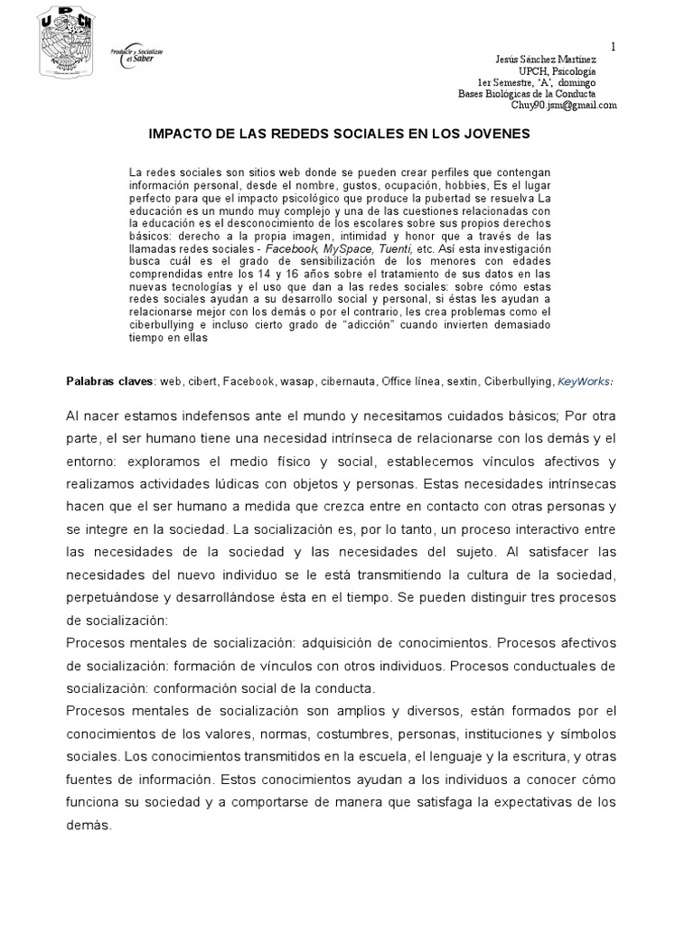 Impacto de Las Redes Sociales en Los Jovenes | PDF | Servicio de redes ...