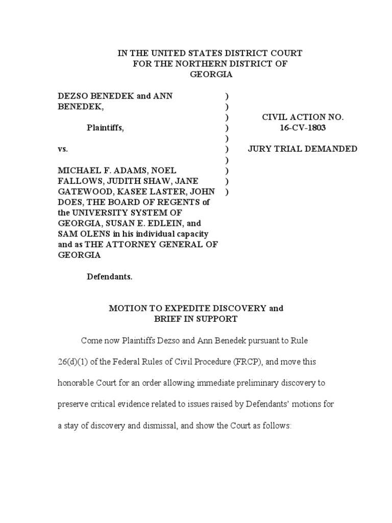 Motion To Expedite Discovery PDF Discovery (Law) Federal Rules Of