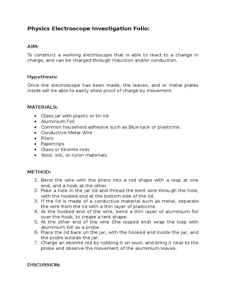 Electroscope Construction and Experiment | PDF | Electric Charge | Electron