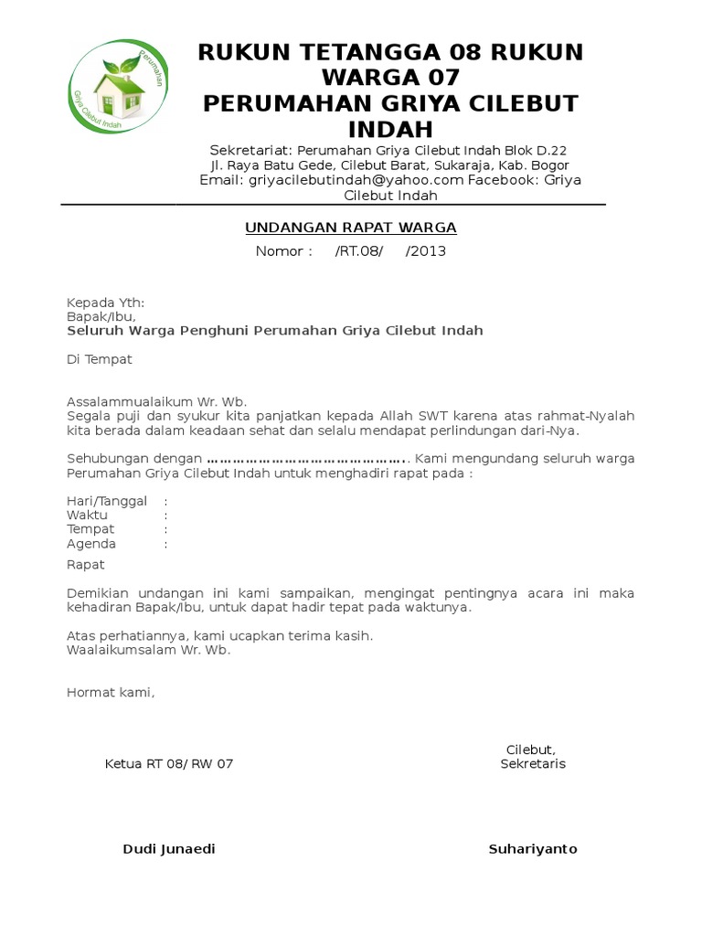 Contoh Surat Undangan Rapat Rt Doc / Contoh Surat Undangan