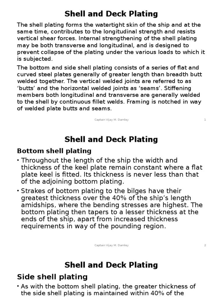 Ship Shell and Deck Plating Overview | PDF | Water Transport | Watercraft