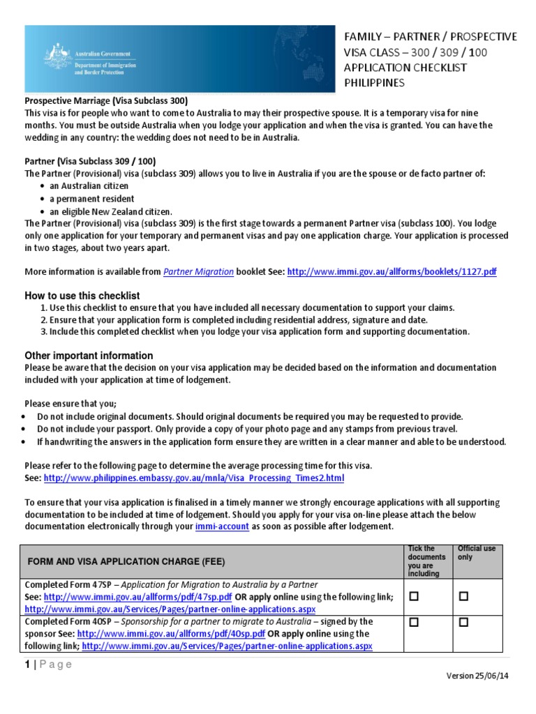 0614 Partner Checklist Australia Pdf Travel Visa Passport