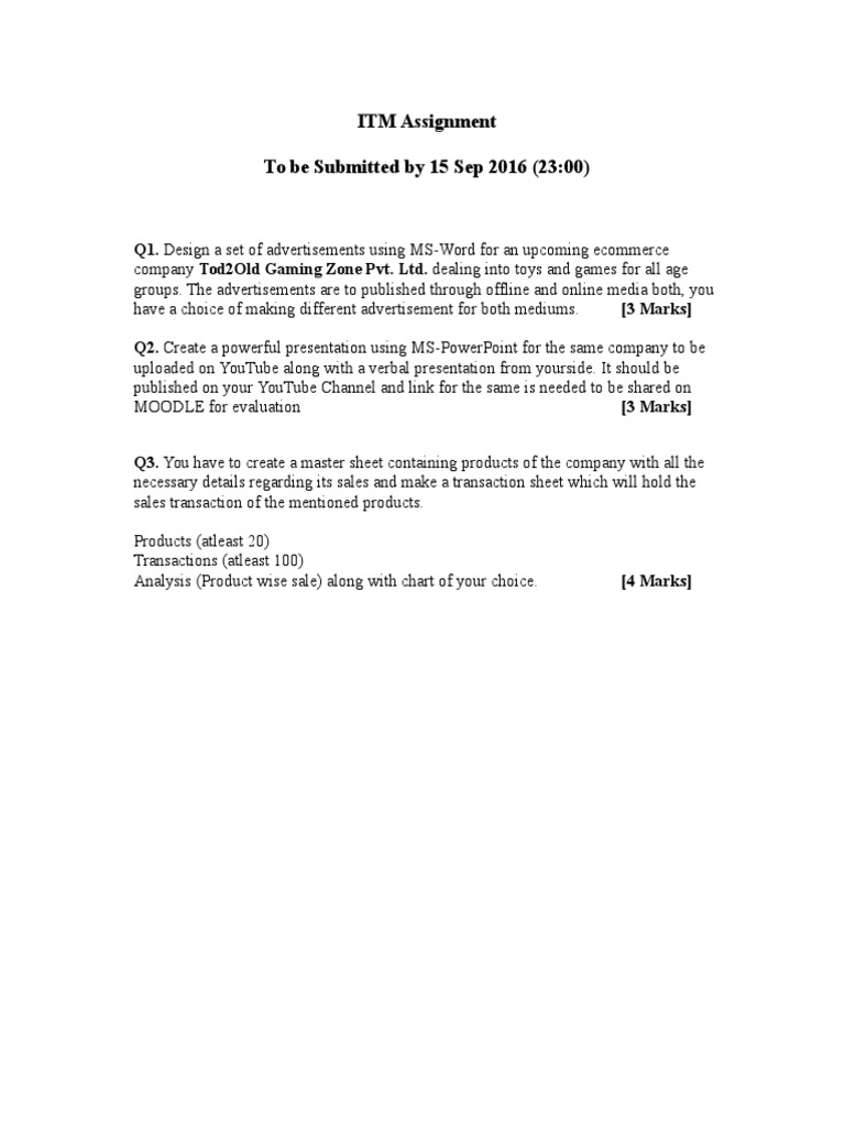 ITM Assignment: Marketing & Sales Analysis | PDF | Business | Games ...