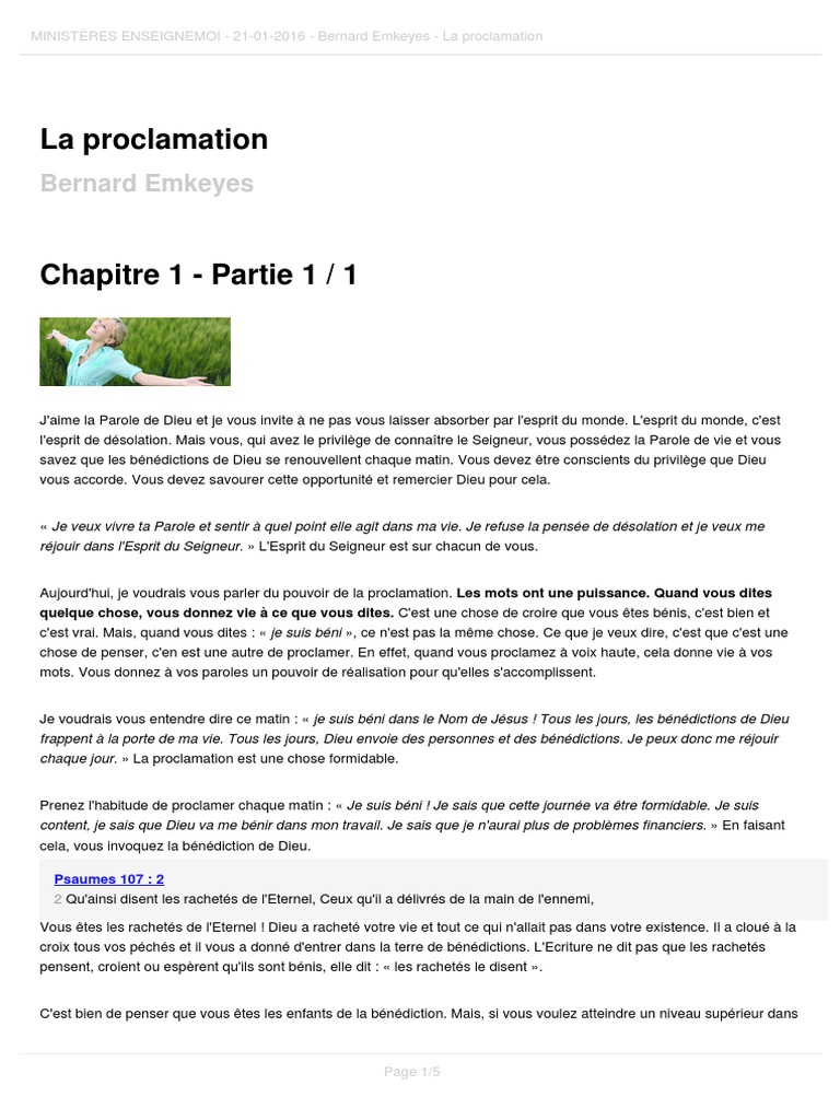 La Proclamation Dieu Religions Et Croyances