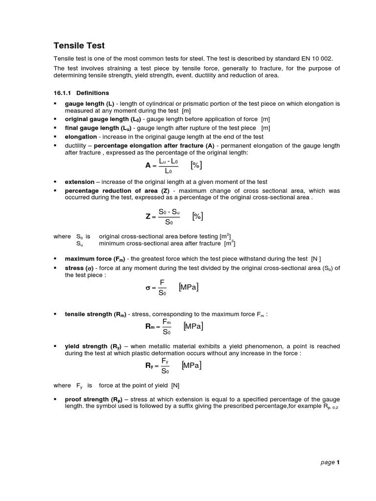 Tensile Test PDF Strength Of Materials Yield (Engineering)