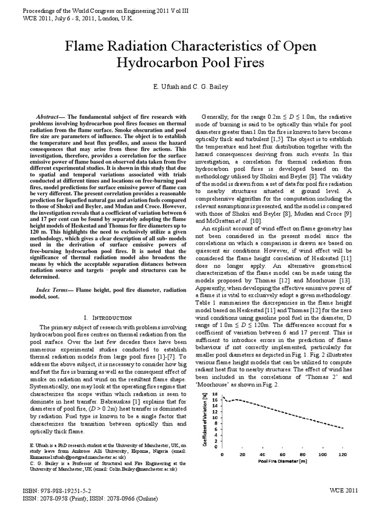 Flame Radiation Characteristics of Open Hydrocarbon Pool Fires Combustion Heat