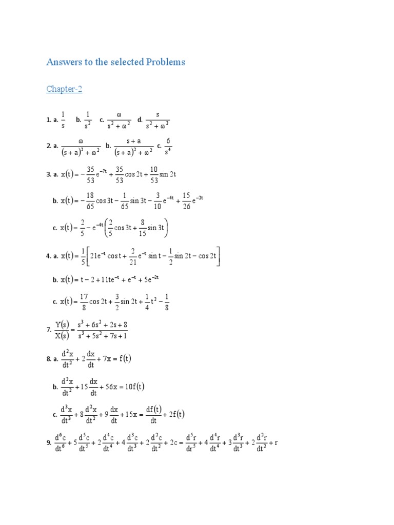Control System Answers To The Selected Problems - Chapter - 2 - Nise ...