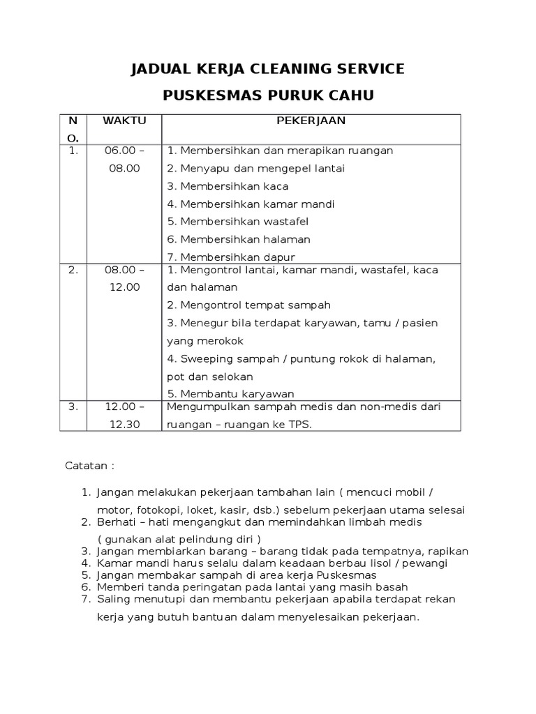 Jadual Kerja Cleaning Service PDF