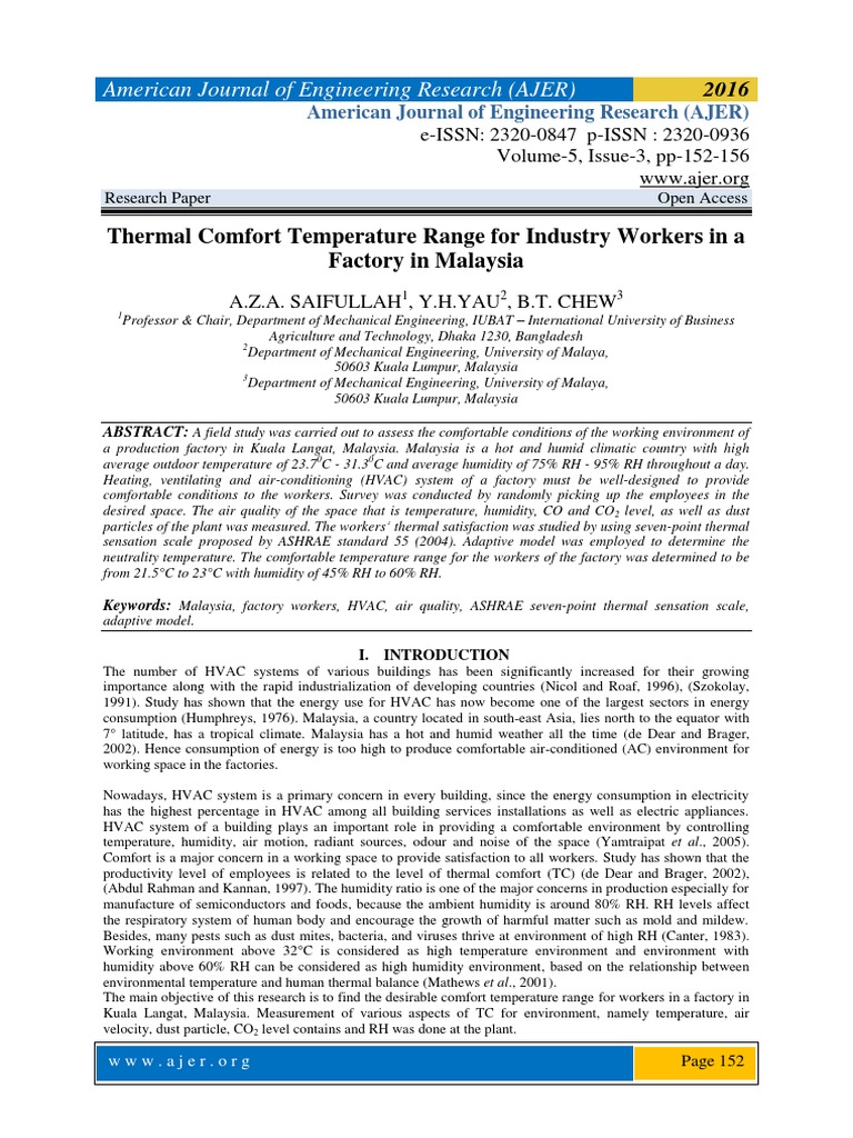 Thermal Comfort for Factory Workers in Malaysia | PDF | Hvac | Humidity