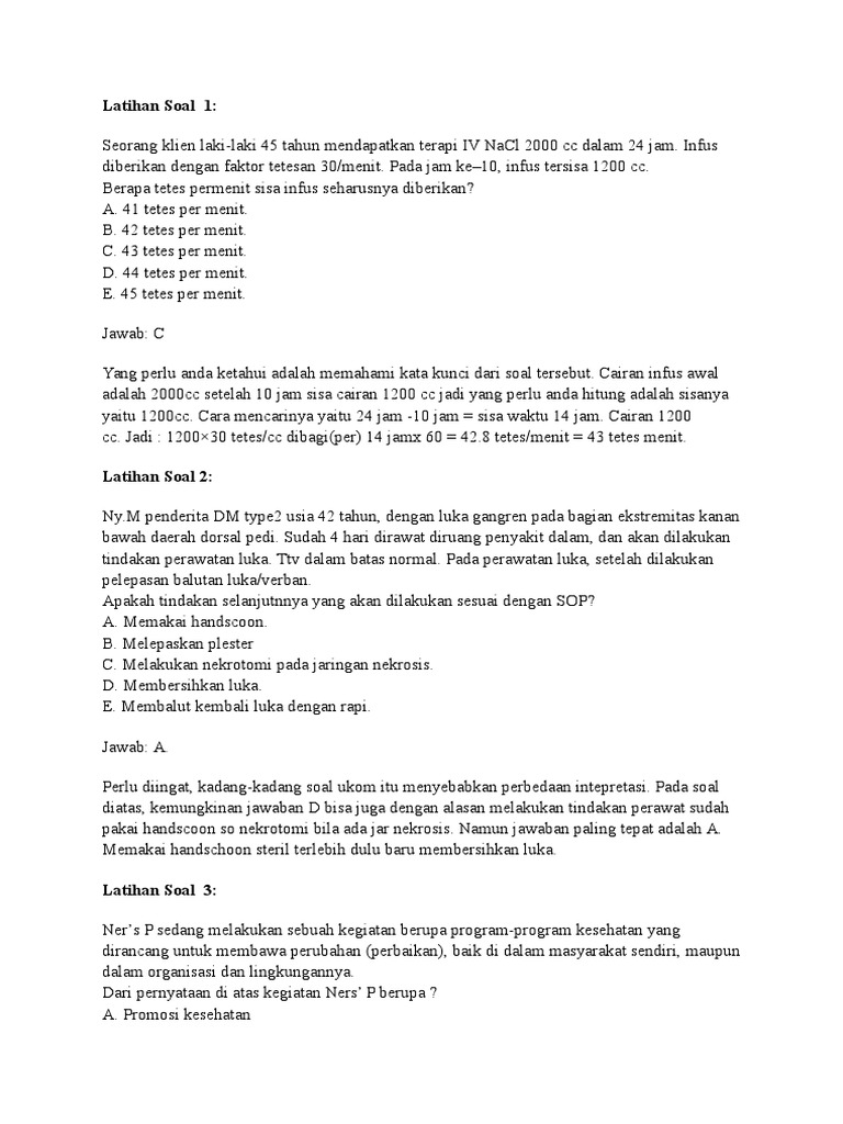 Latihan Soal Contoh Soal Menghitung Tetesan Infus Guru Paud