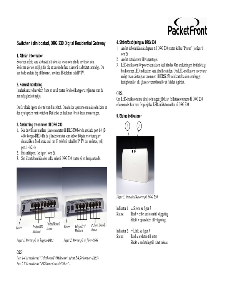 Packetfront DRG 230 Instalations Guide | PDF