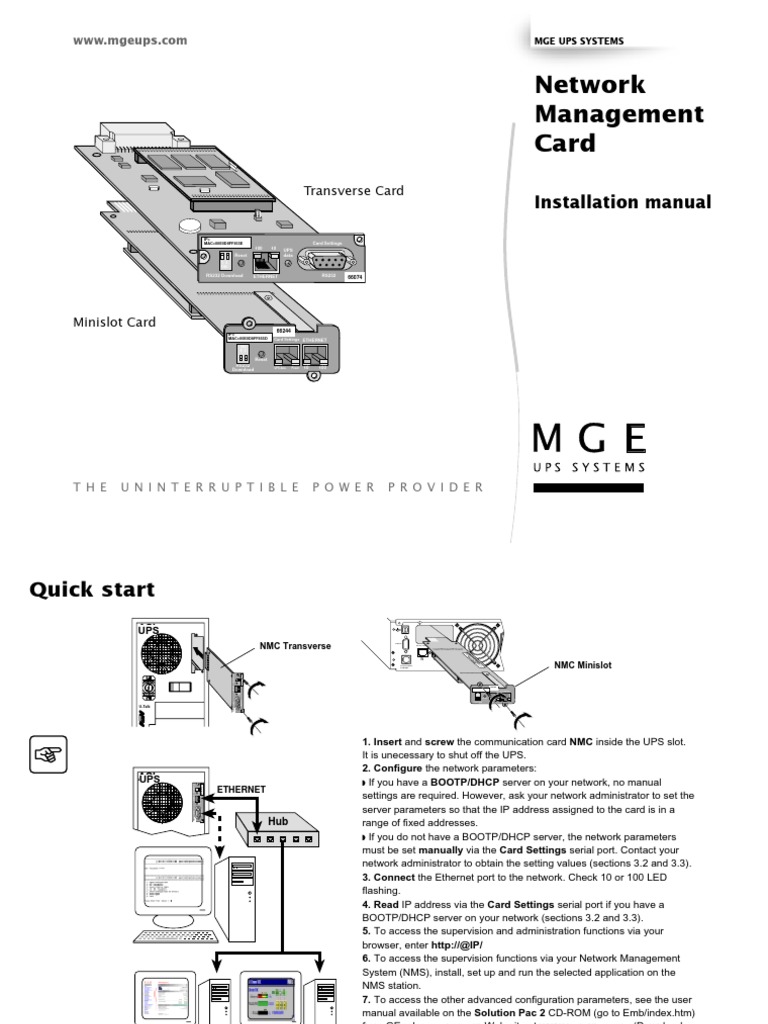 MGE UPS Network Management Card Guide | PDF | Ip Address | Computer Network
