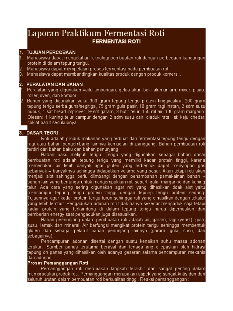 Proses Fermentasi dalam Pembuatan Roti | PDF | Memasak, Makanan, & Anggur