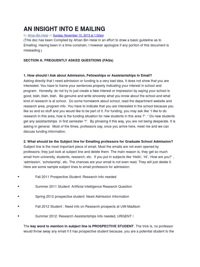 Canada Email Format Example PDF Graduate School Email