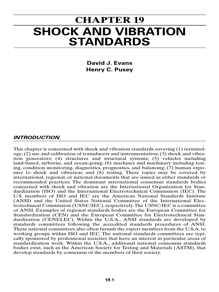 Shock and Vibration Standards David J. Evans Henry C. Pusey PDF